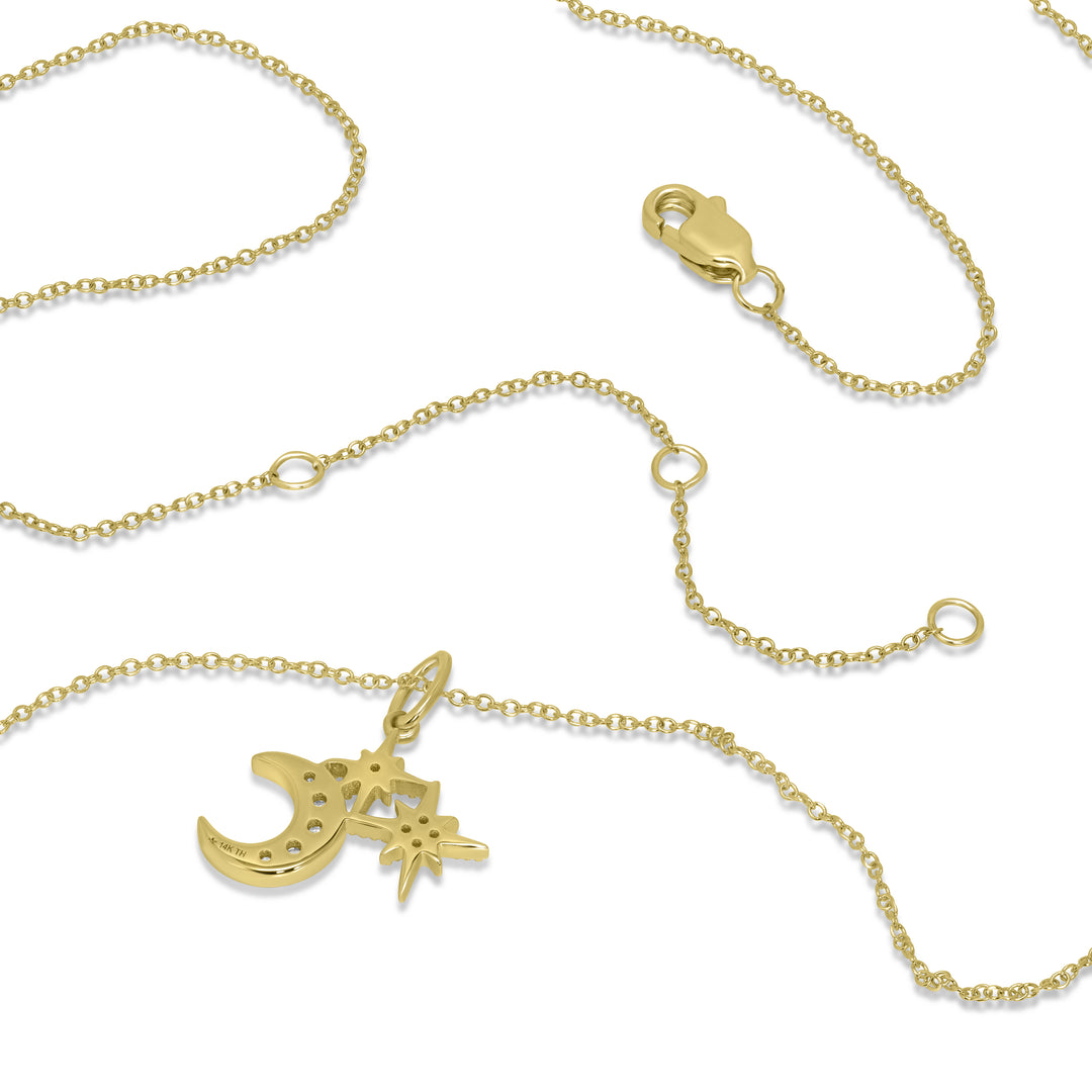 0.09 Cts White Diamond MOON STARS Pendant in 14K Yellow Gold