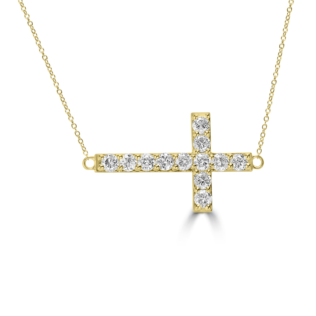 1.31 Cts White Diamond CROSS Pendant in 14K Yellow Gold