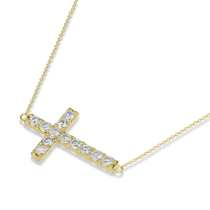 1.31 Cts White Diamond CROSS Pendant in 14K Yellow Gold