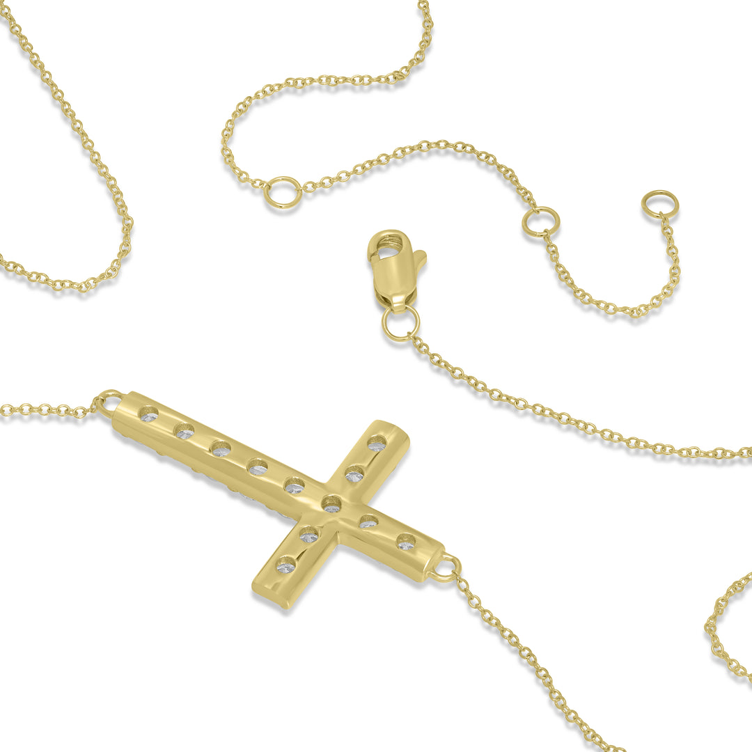 1.31 Cts White Diamond CROSS Pendant in 14K Yellow Gold