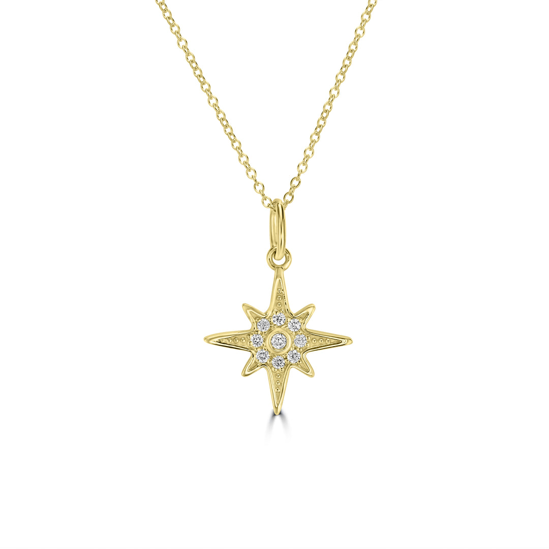 0.06 Cts White Diamond  STAR Pendant in 14K Yellow Gold