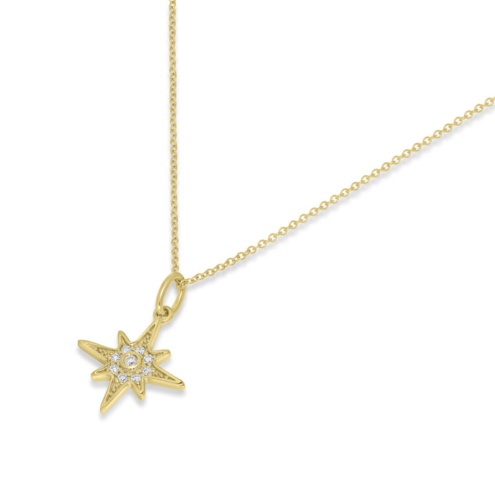 0.06 Cts White Diamond  STAR Pendant in 14K Yellow Gold