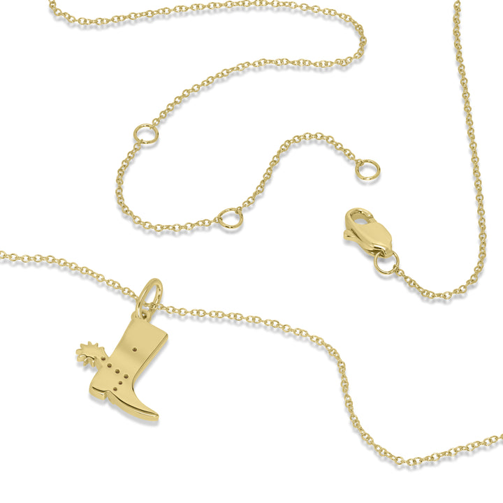 0.03 Cts White Diamond COWBOY BOOT Pendant in 14K Yellow Gold
