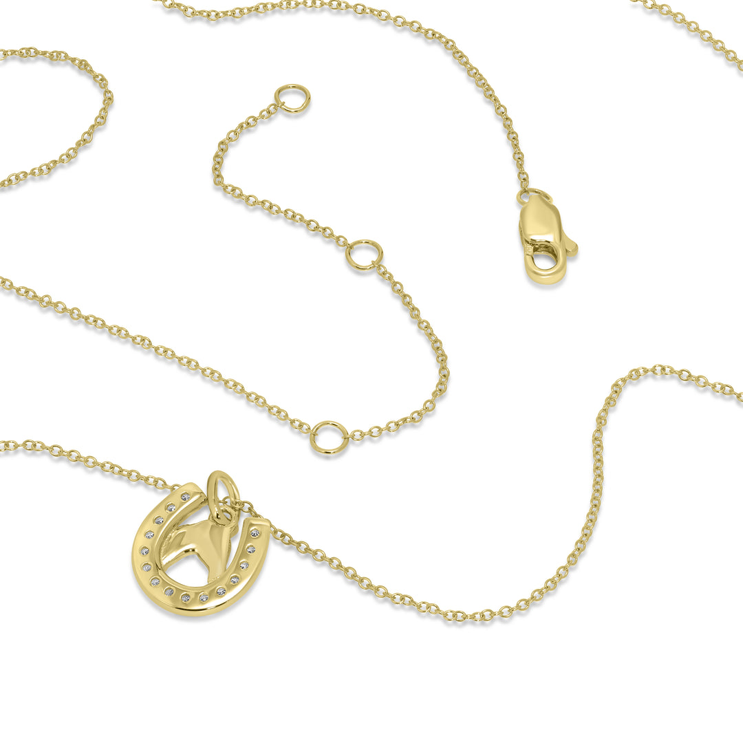 0.12 Cts White Diamond HORSESHOE HORSE Pendant in 14K Yellow Gold