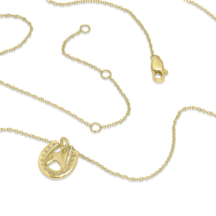 0.12 Cts White Diamond HORSESHOE HORSE Pendant in 14K Yellow Gold