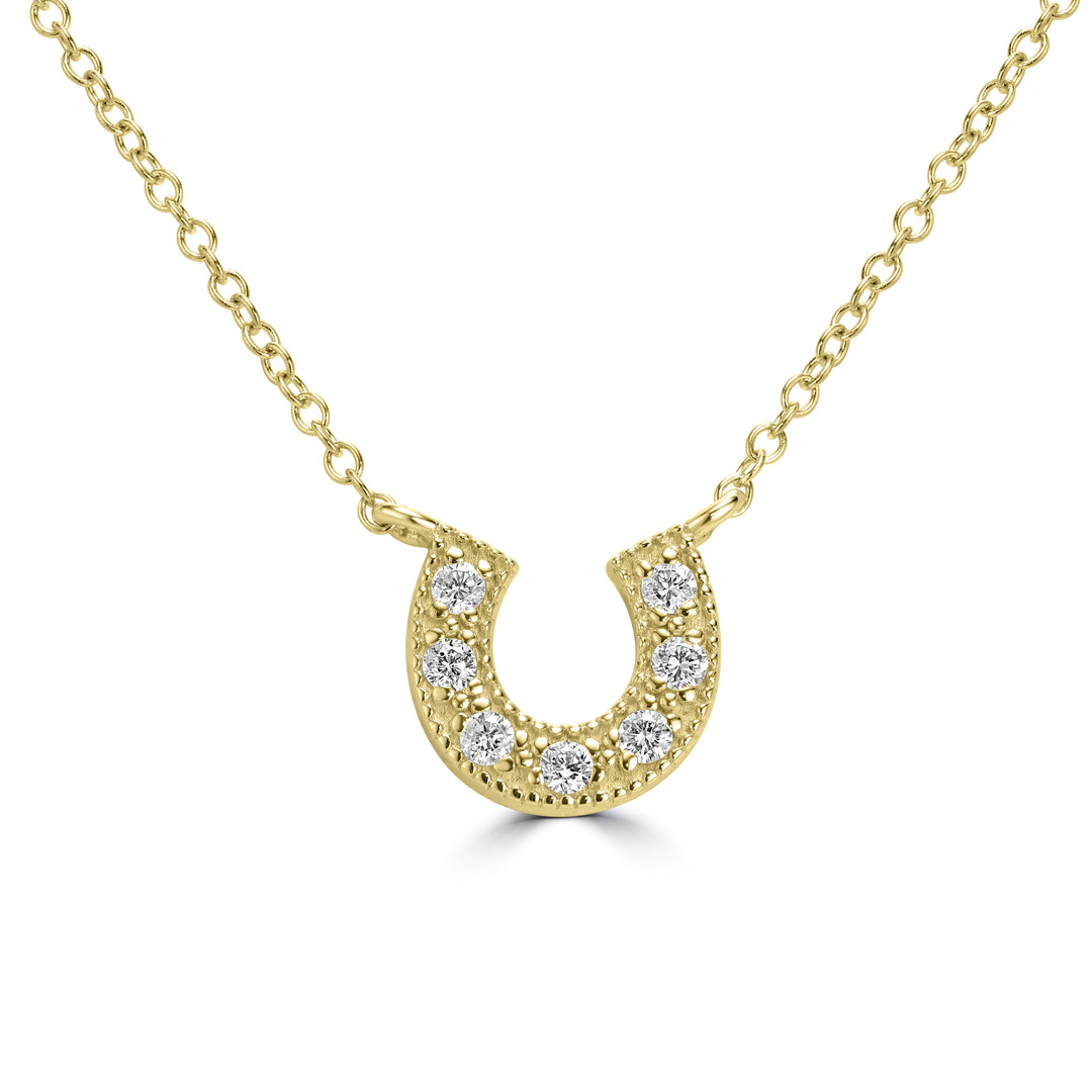 0.05 Cts White Diamond HORSESHOE Pendant in 14K Yellow Gold