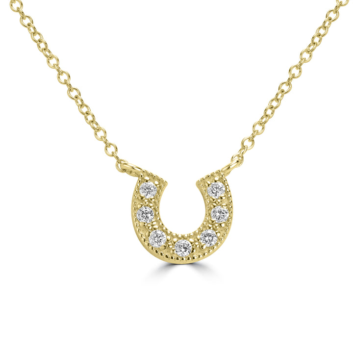0.05 Cts White Diamond HORSESHOE Pendant in 14K Yellow Gold