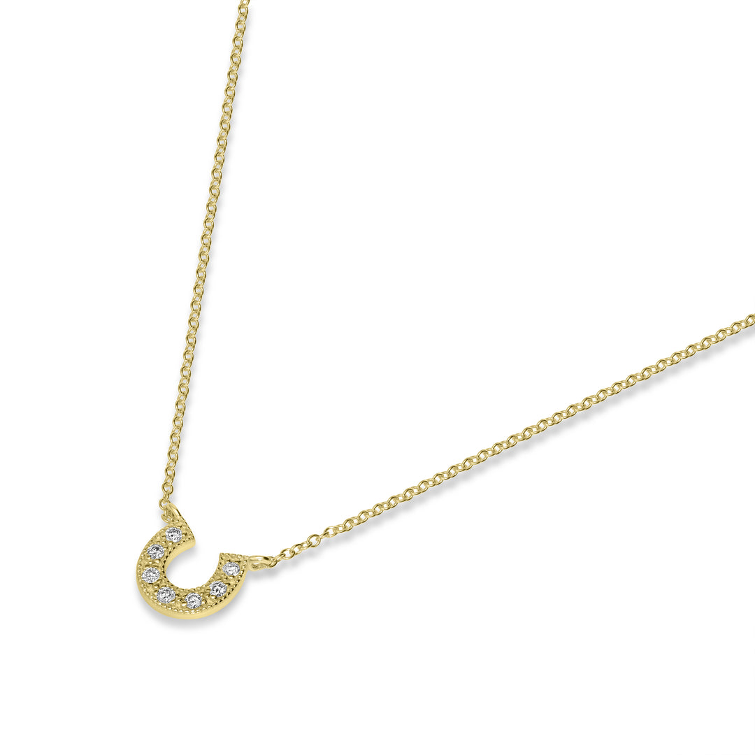 0.05 Cts White Diamond HORSESHOE Pendant in 14K Yellow Gold
