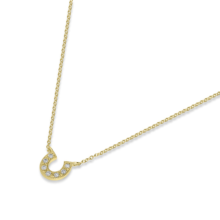 0.05 Cts White Diamond HORSESHOE Pendant in 14K Yellow Gold
