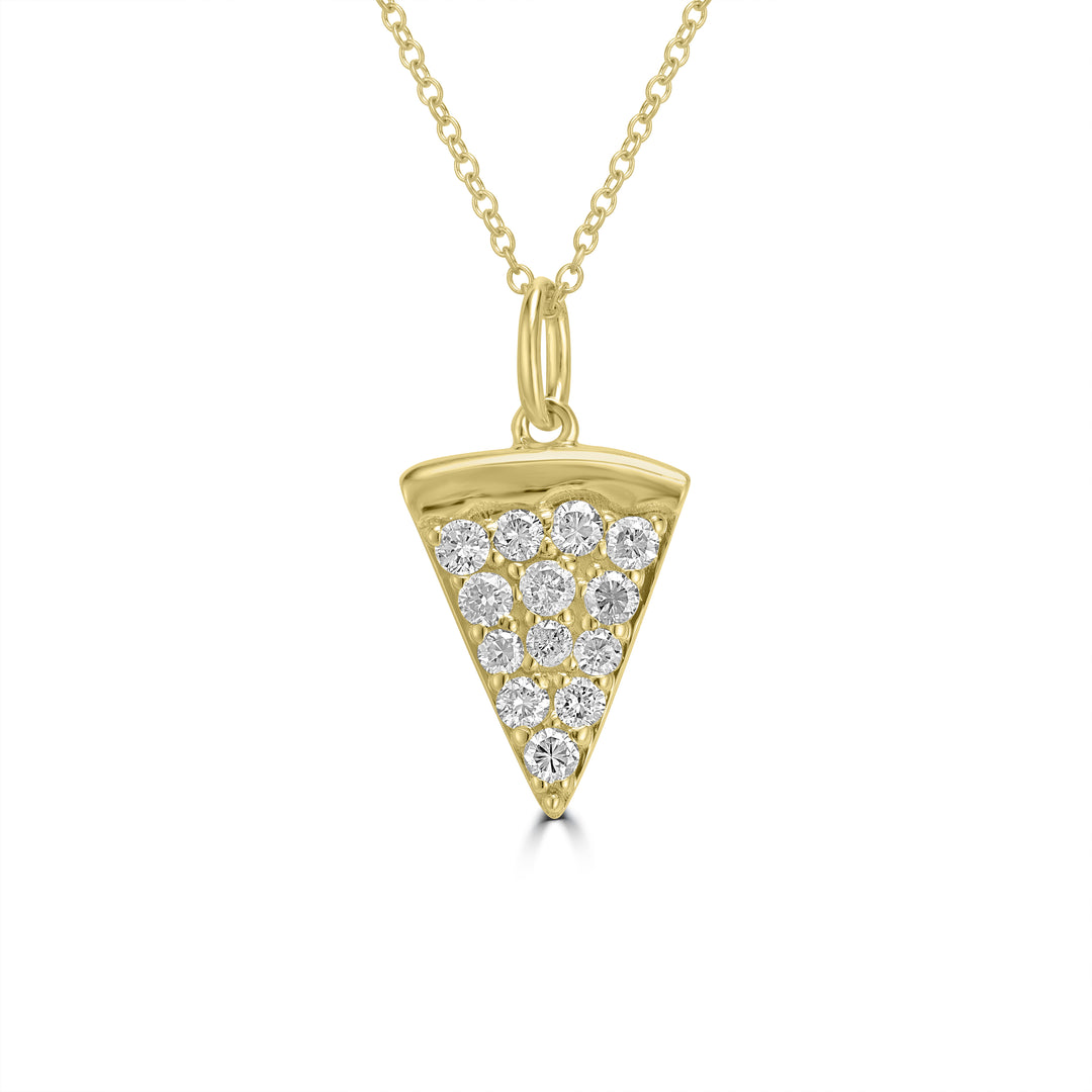 0.34 Cts White Diamond PIZZA Pendant in 14K Yellow Gold