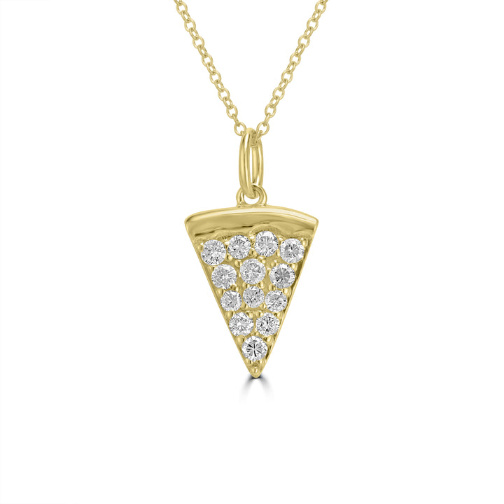 0.34 Cts White Diamond PIZZA Pendant in 14K Yellow Gold