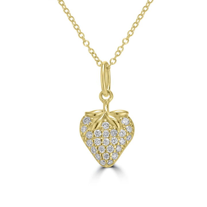 0.13 Cts White Diamond STRAWBERRY Pendant in 14K Yellow Gold