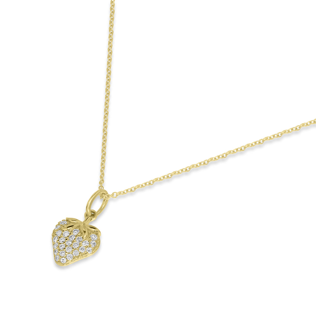 0.13 Cts White Diamond STRAWBERRY Pendant in 14K Yellow Gold