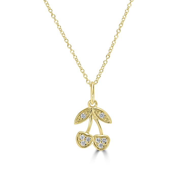 0.05 Cts White Diamond CHERRY  Pendant in 14K Yellow Gold