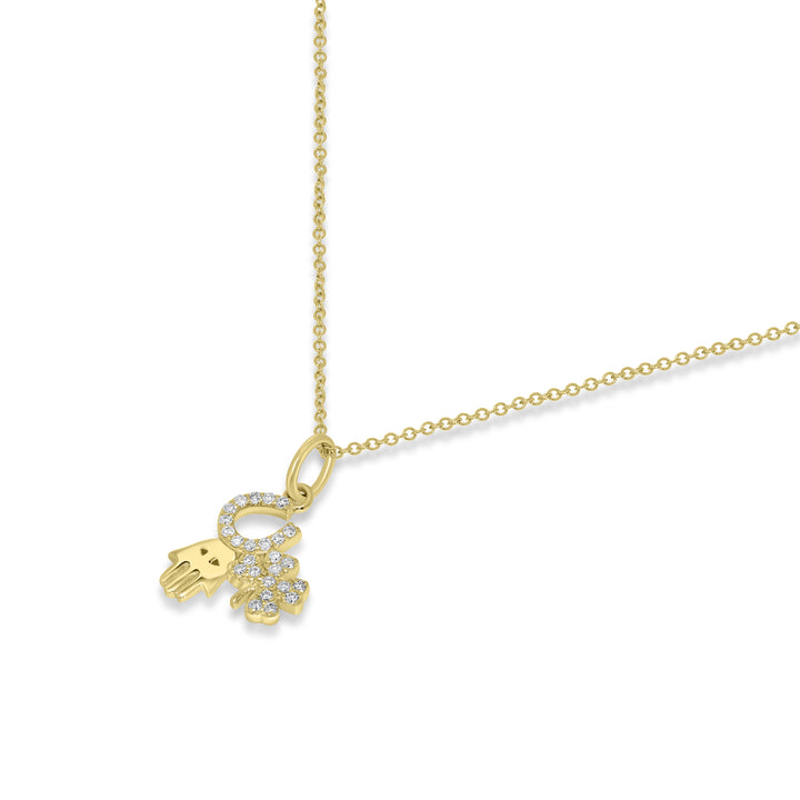 0.10 Cts White Diamond HORSESHOE CLOVER PALM Pendant in 14K Yellow Gold