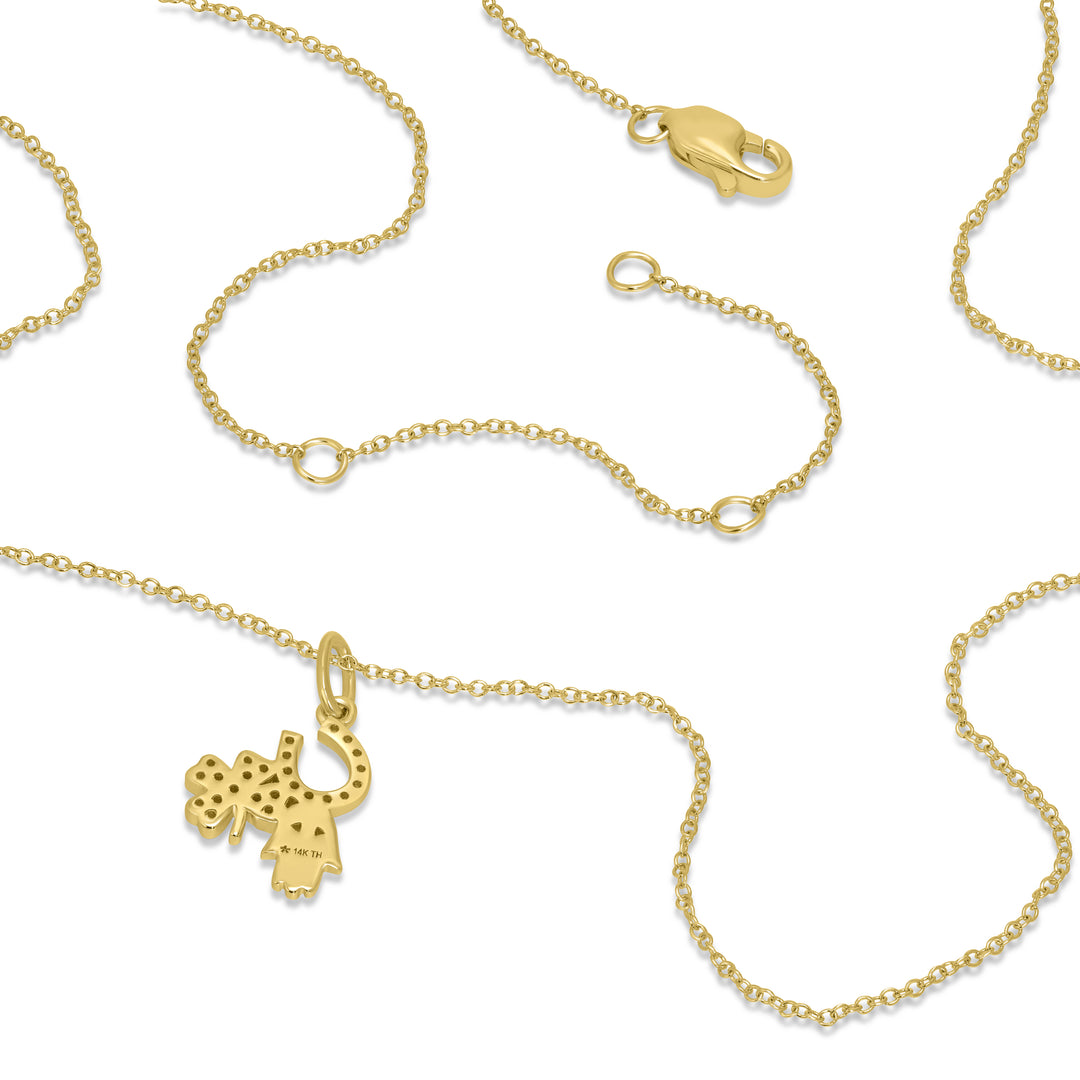 0.10 Cts White Diamond HORSESHOE CLOVER PALM Pendant in 14K Yellow Gold
