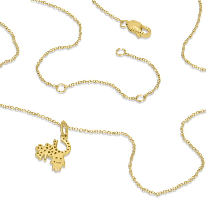 0.10 Cts White Diamond HORSESHOE CLOVER PALM Pendant in 14K Yellow Gold