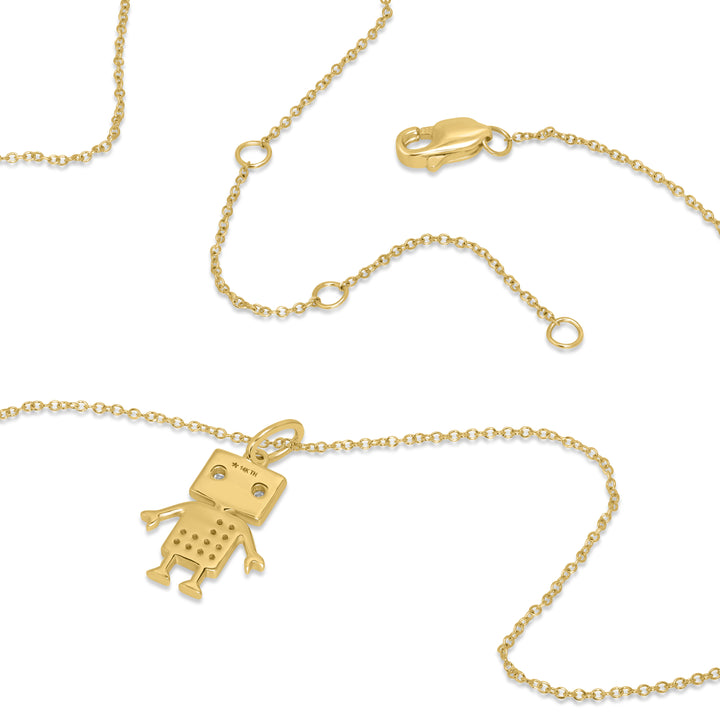 0.07 Cts White Diamond ROBOT Pendant in 14K Yellow Gold