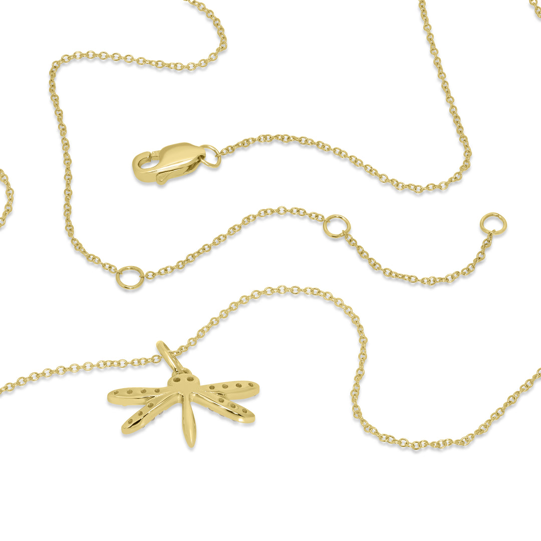 0.11 Cts White Diamond DRAGONFLY Pendant in 14K Yellow Gold