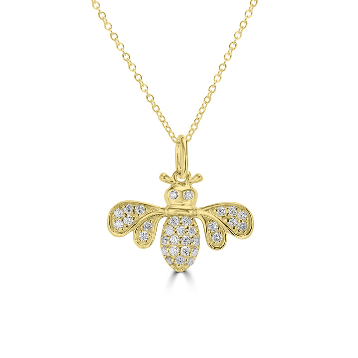 0.21 Cts White Diamond BEE Pendant in 14K Yellow Gold
