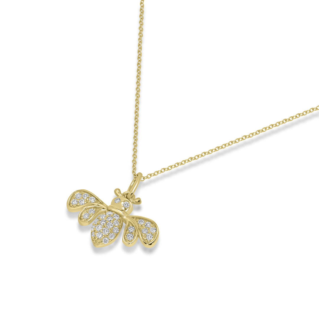 0.21 Cts White Diamond BEE Pendant in 14K Yellow Gold