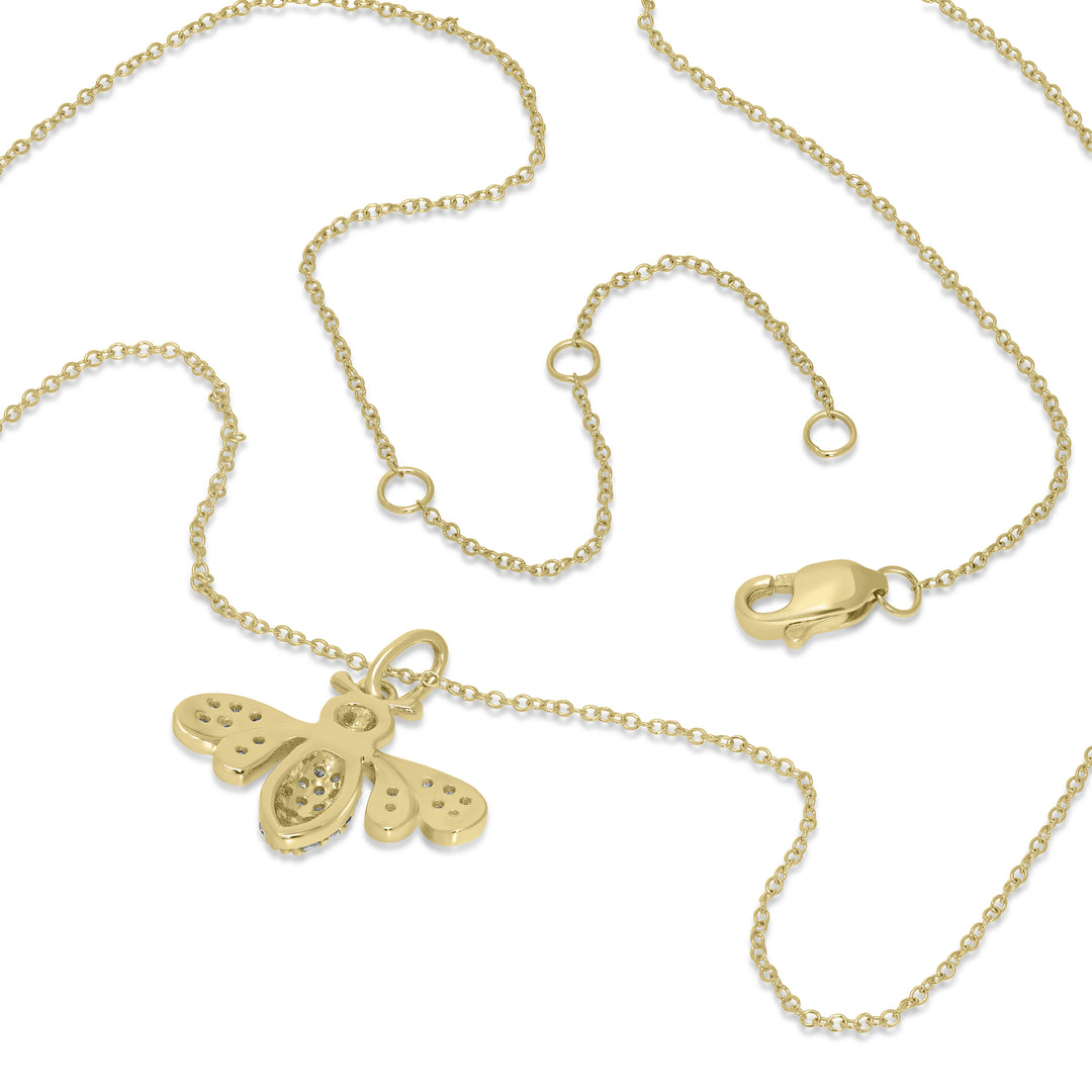 0.21 Cts White Diamond BEE Pendant in 14K Yellow Gold