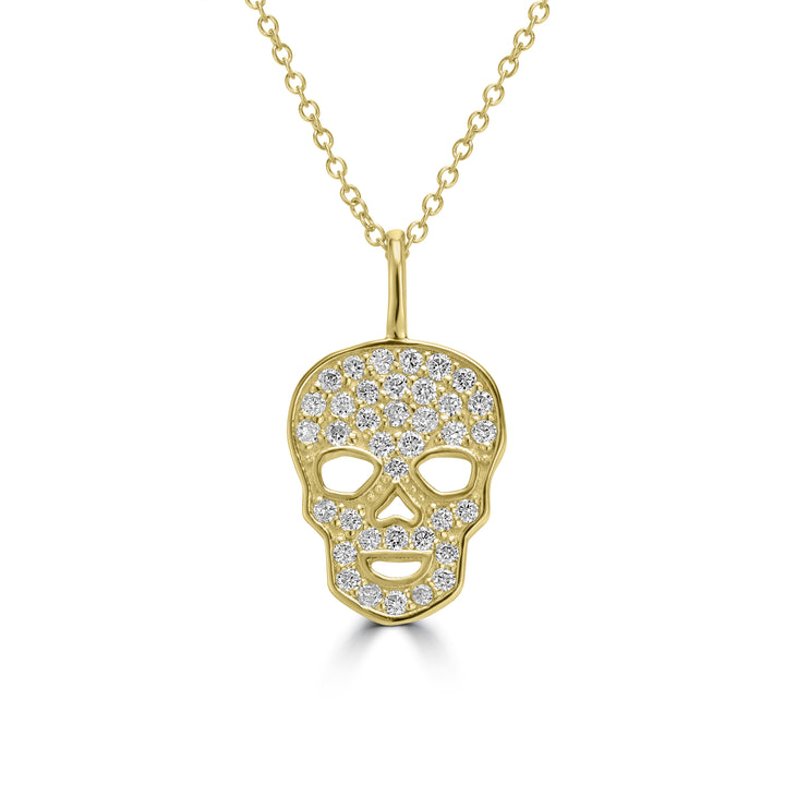 0.22 Cts White Diamond SKULL Pendant in 14K Yellow Gold