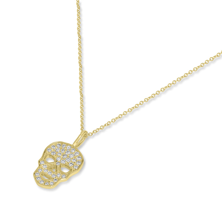 0.22 Cts White Diamond SKULL Pendant in 14K Yellow Gold
