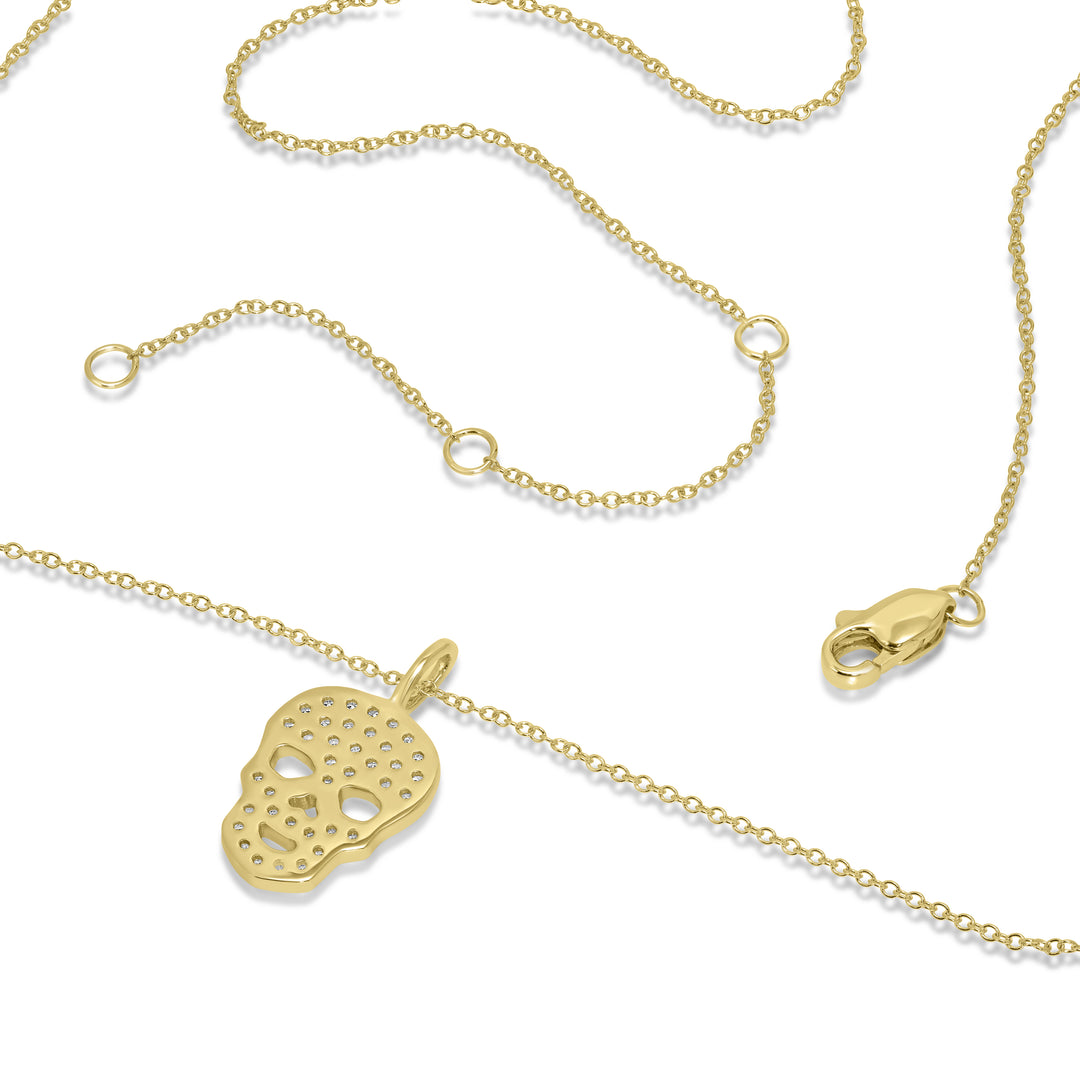 0.22 Cts White Diamond SKULL Pendant in 14K Yellow Gold