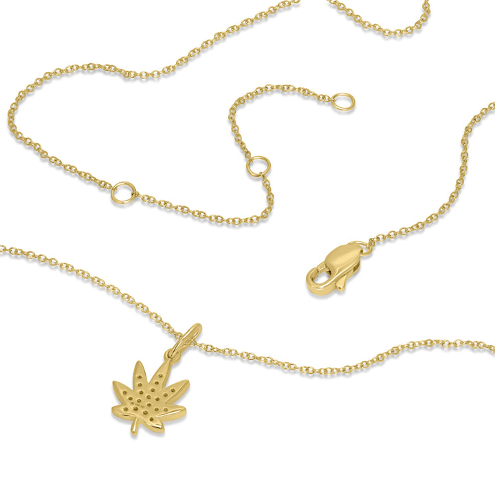 0.09 Cts White Diamond LEAF Pendant in 14K Yellow Gold