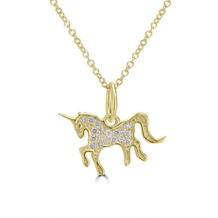 0.08 Cts White Diamond UNICORN Pendant in 14K Yellow Gold