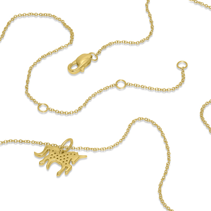 0.08 Cts White Diamond UNICORN Pendant in 14K Yellow Gold