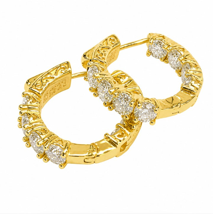 1.60 DEW Moissanite Hoop Earring in 925 Yellow Gold