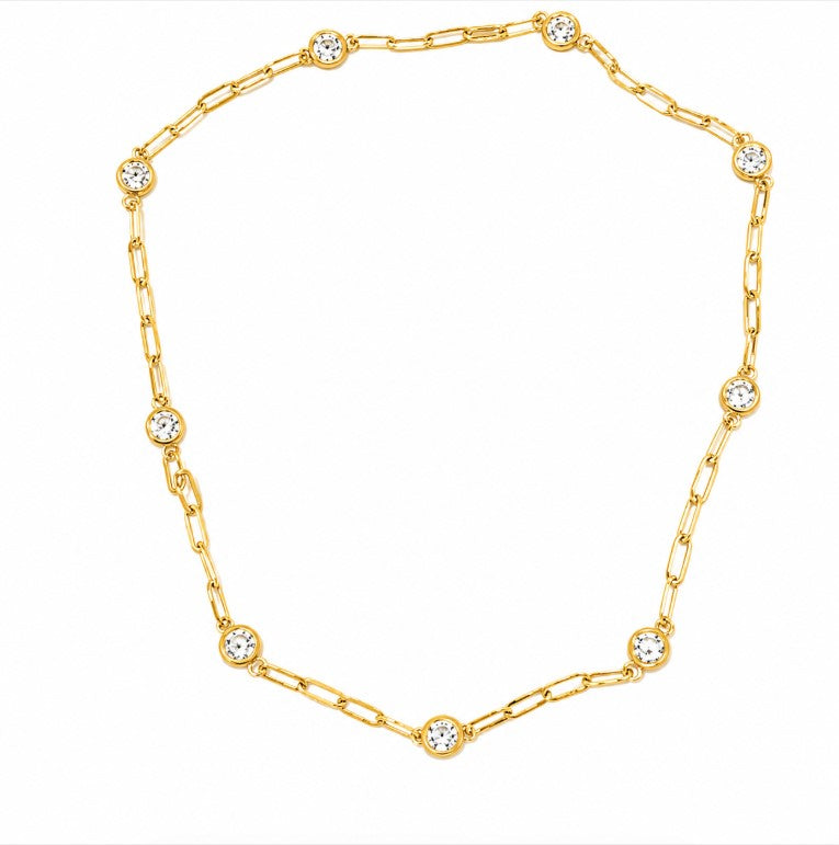 8.00 DEW Moissanite Link Necklace in 925 Yellow Gold