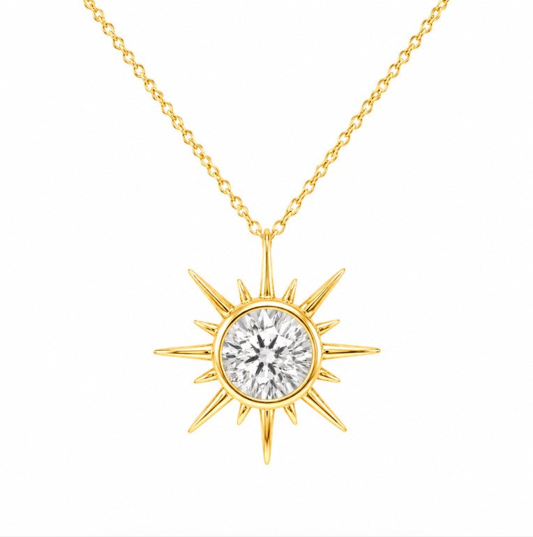 2.00 DEW Round Shape Moissanite Solitaire Pendant in 925 Yellow Gold
