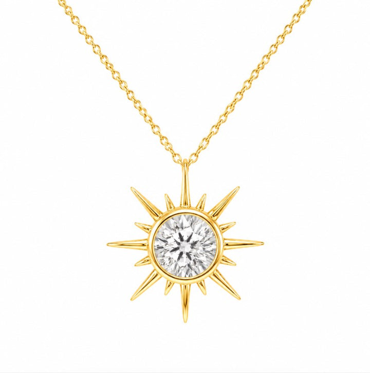 2.00 DEW Round Shape Moissanite Solitaire Pendant in 925 Yellow Gold