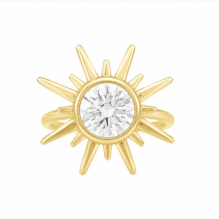 2.00 DEW Round Shape Moissanite Solitaire Ring in 925 Yellow Gold