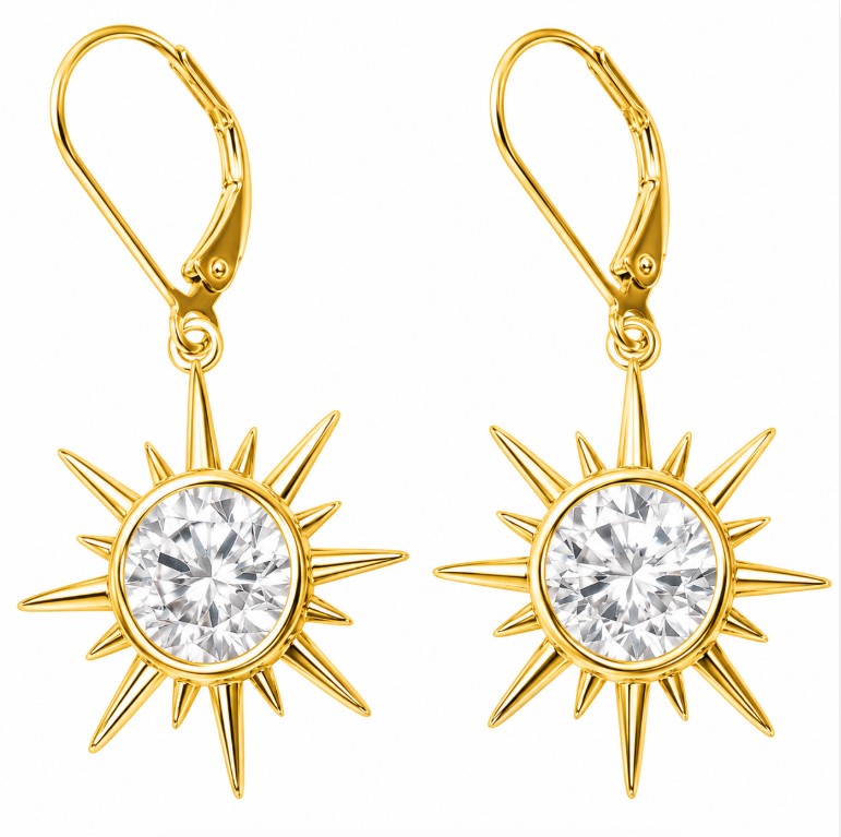 4.00 DEW Round Shape Moissanite Solitaire Earring in 925 Yellow Gold