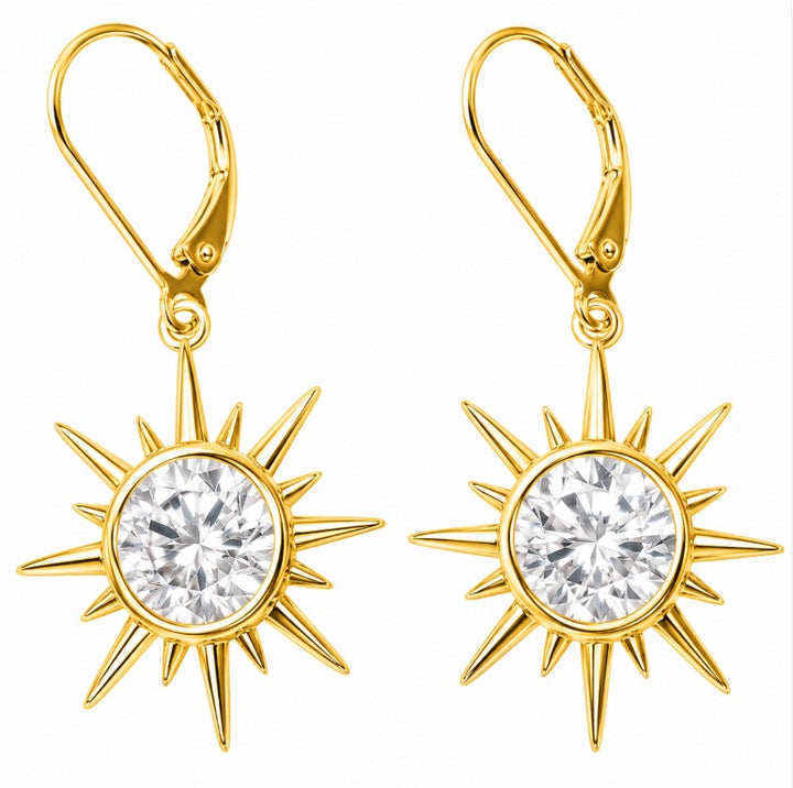 4.00 DEW Round Shape Moissanite Solitaire Earring in 925 Yellow Gold