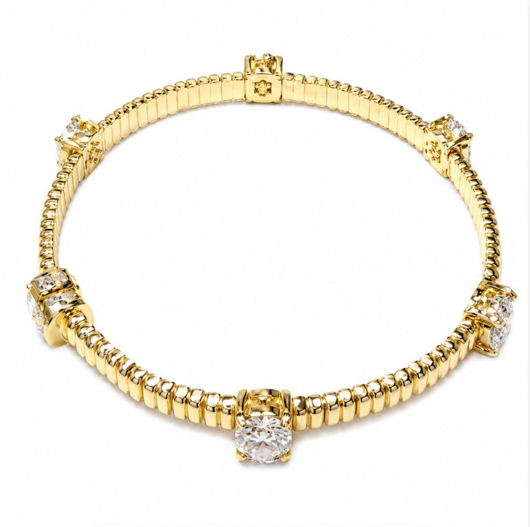 5.00 DEW Moissanite Station Bangle in 925 Yellow Gold