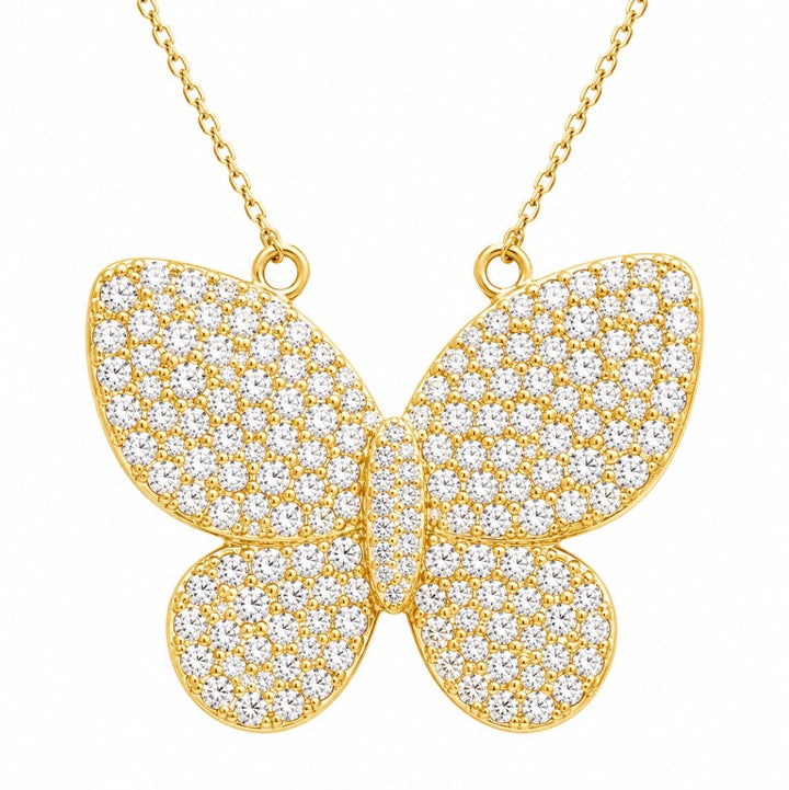 4.12 DEW Moissanite Butterfly Necklace in 925 Yellow Gold