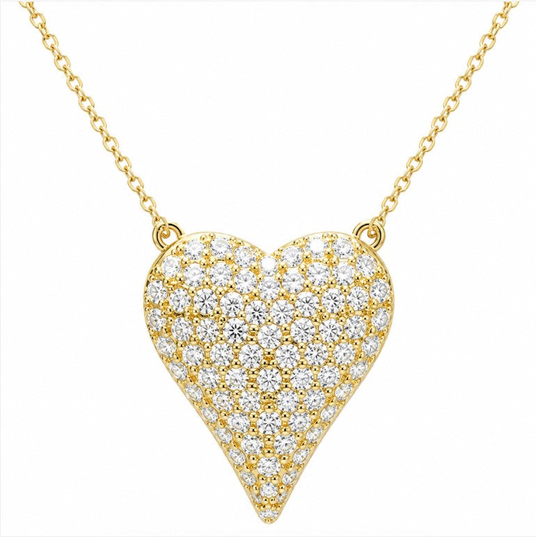 3.30 DEW Moissanite Heart Necklace in 925 Yellow Gold