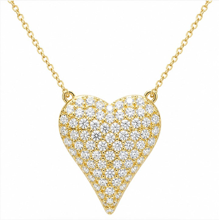 3.30 DEW Moissanite Heart Necklace in 925 Yellow Gold