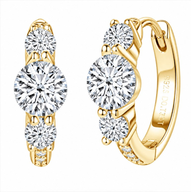 1.50 DEW Moissanite Hoop Earring in 925 Yellow Gold