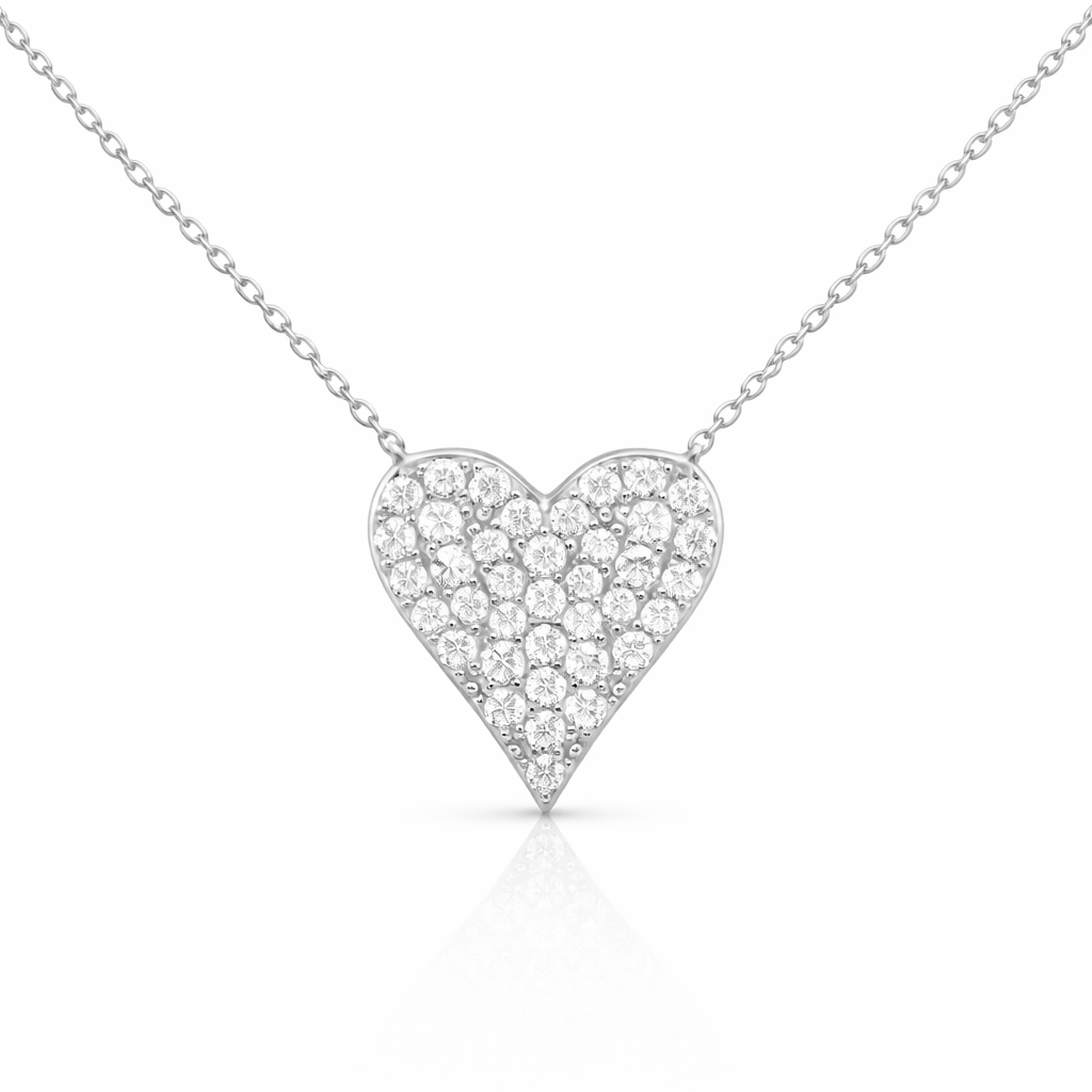 1.40 DEW Moissanite Heart Necklace in 925 Platinum Plated