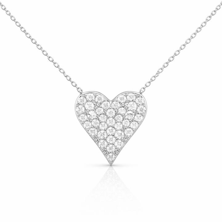 1.40 DEW Moissanite Heart Necklace in 925 Platinum Plated