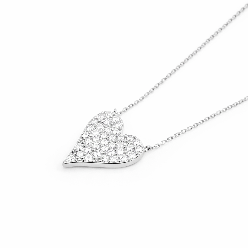 1.40 DEW Moissanite Heart Necklace in 925 Platinum Plated