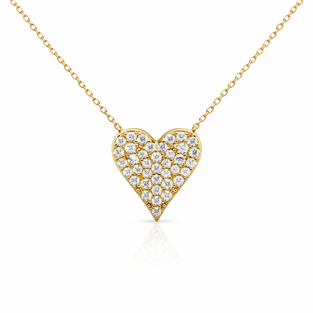 1.40 DEW Moissanite Heart Necklace in 925 Yellow Gold Plated