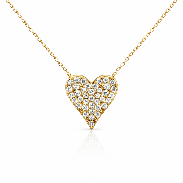 1.40 DEW Moissanite Heart Necklace in 925 Yellow Gold Plated