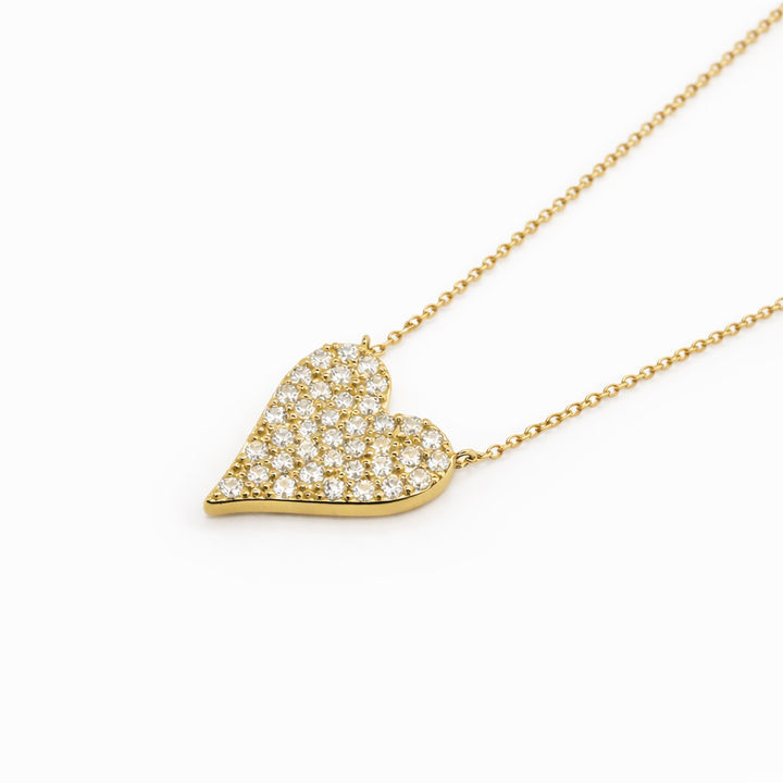 1.40 DEW Moissanite Heart Necklace in 925 Yellow Gold Plated